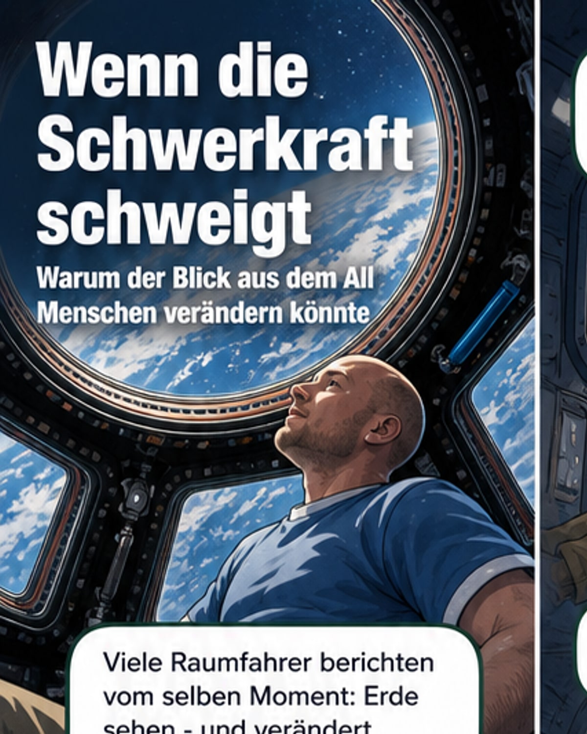 Ein Astronaut blickt aus der Kuppel der ISS auf den blauen Planeten Erde, umgeben von der Schwärze des Weltraums.