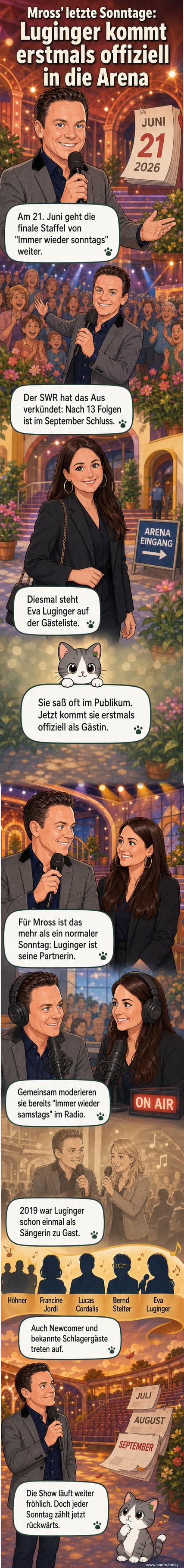 Stefan Mross und Eva Luginger im Publikum der Schlagershow 'Immer wieder sonntags', romantische Stimmung im Rampenlicht.