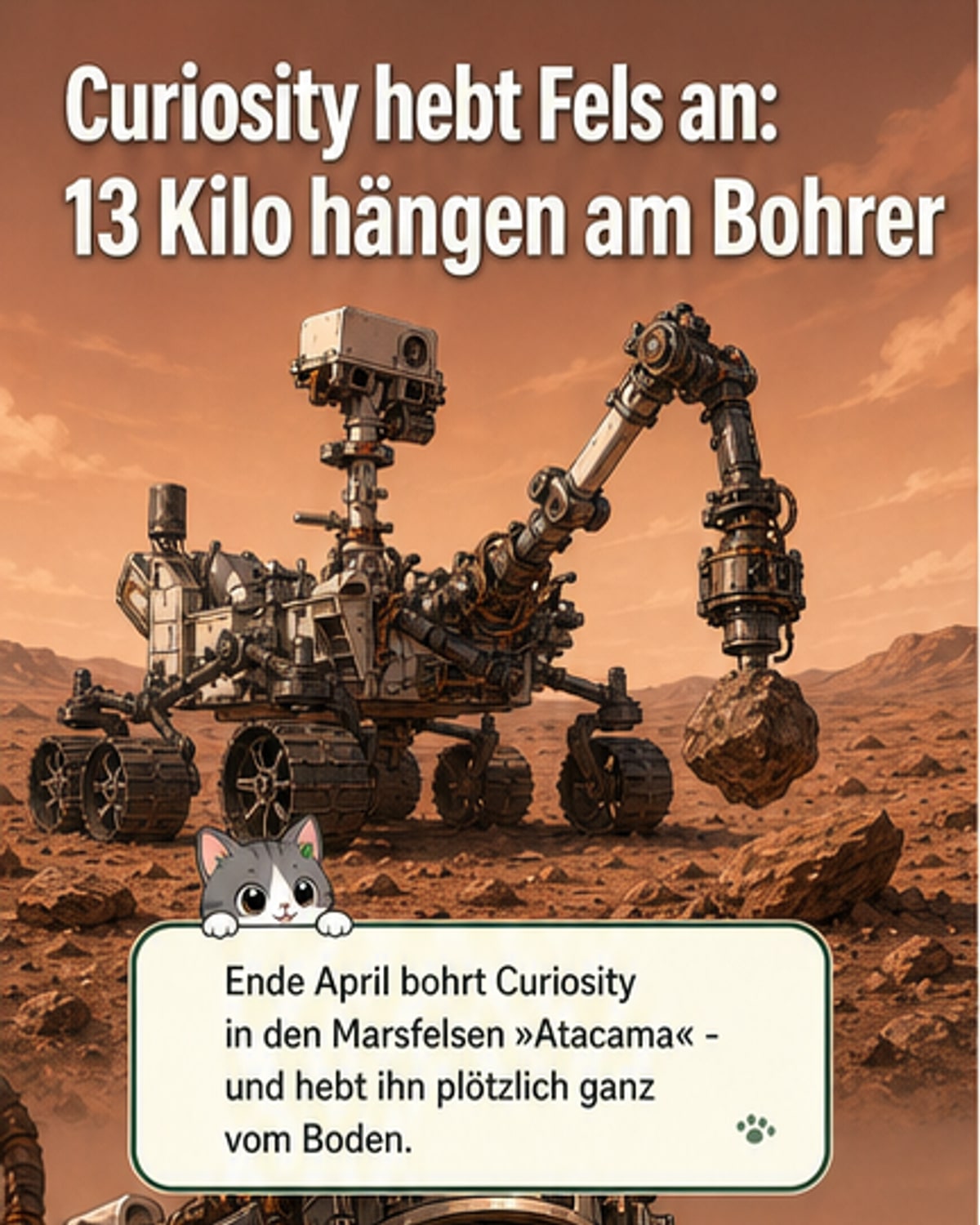 Felsblock hängt am Curiosity-Rover