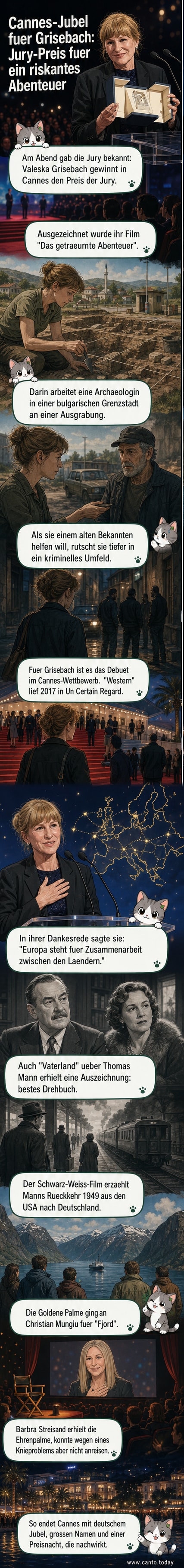 Regisseurin Valeska Grisebach steht auf der Bühne in Cannes, im Hintergrund das Festival-Logo.