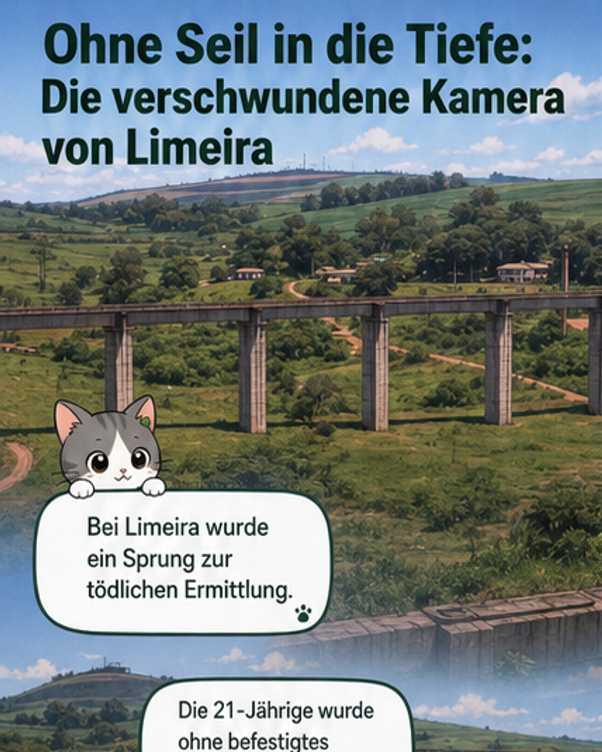 Eine rostige, unfertige Eisenbahnbrücke überspannt eine Schlucht bei Limeira in Brasilien. Im Hintergrund ist dichter Wald zu sehen.