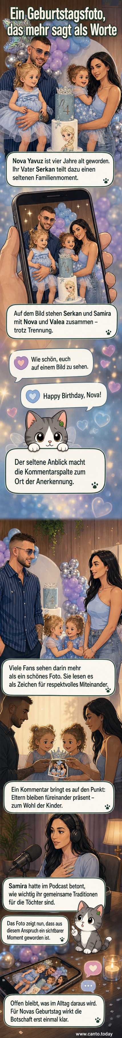 Serkan und Samira Yavuz mit ihren Töchtern Nova und Valea auf einem herzlichen Familienfoto, das Harmonie nach der Trennung zeigt.