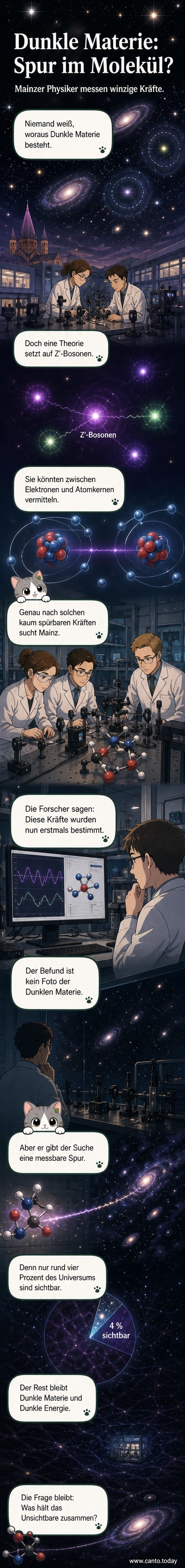 Illustration eines Moleküls mit unsichtbaren Kraftlinien, die auf dunkle Materie-Wechselwirkungen hinweisen könnten.
