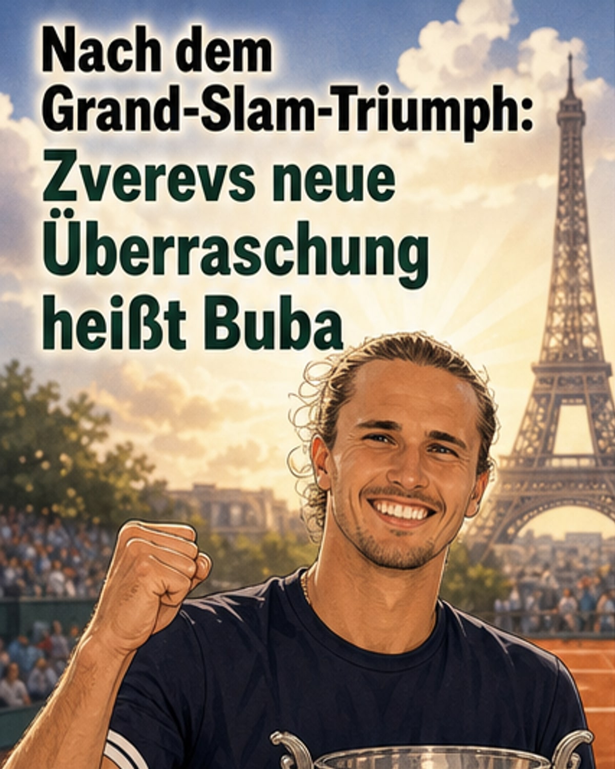 Alexander Zverev und Sophia Thomalla halten gemeinsam einen kleinen Dackelwelpen namens Buba, daneben steht ihr älterer Dackel Mishka.