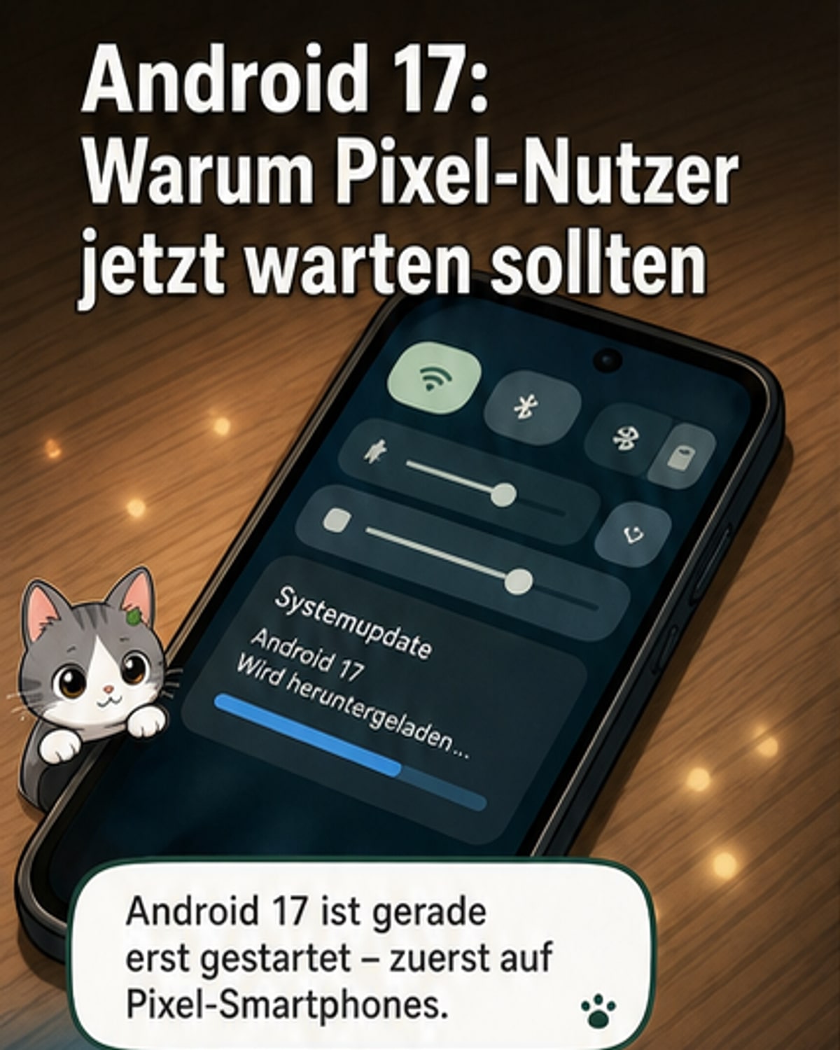 Ein Google Pixel Smartphone zeigt ein Warnsymbol neben dem WLAN-Icon nach dem Android 17 Update.