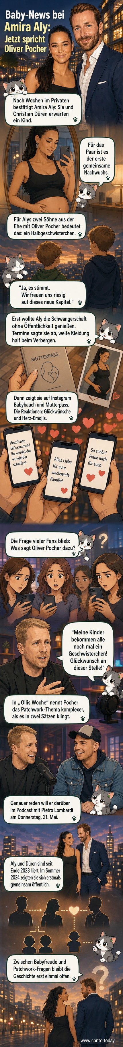 Amira Aly zeigt lächelnd ihren Babybauch vor einem Spiegel, daneben ein Bild mit ihrem Mutterpass.