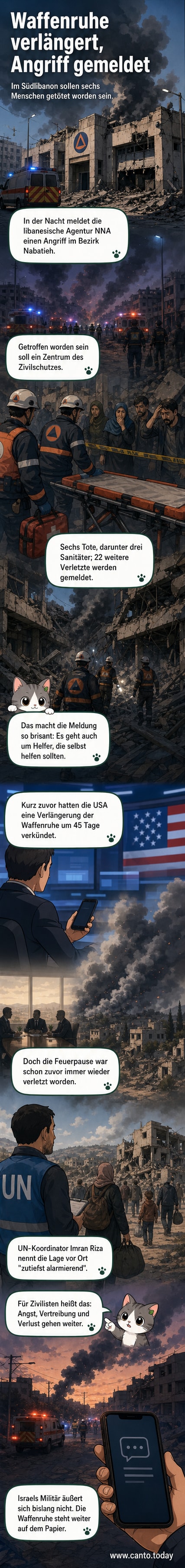 Zerstörte Gebäude im Süden des Libanons nach einem israelischen Luftangriff, Rettungskräfte im Einsatz.