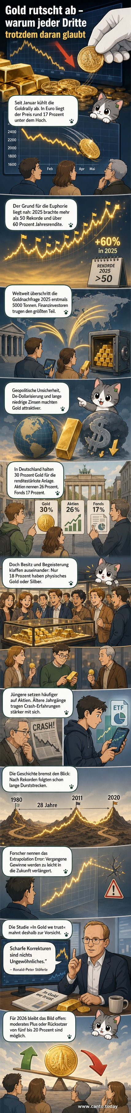 Goldbarren auf schwarzem Hintergrund, umgeben von fallenden Kurslinien und Umfragewerten