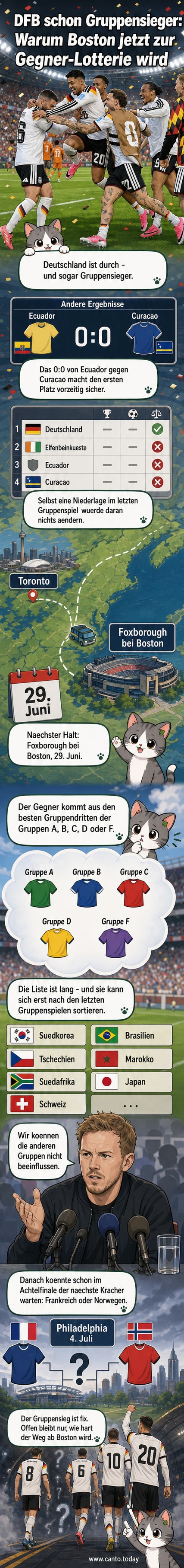 Deutsche Fußballnationalmannschaft feiert nach dem 2:1-Sieg gegen die Elfenbeinküste in Toronto den Gruppensieg bei der WM 2026.