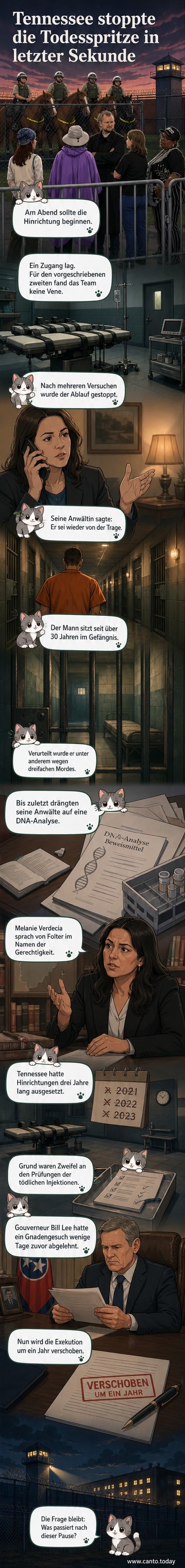 Ein leeres Krankenbett mit medizinischen Geräten im Hintergrund, ein Armband mit dem Namen des Verurteilten liegt auf der Decke.