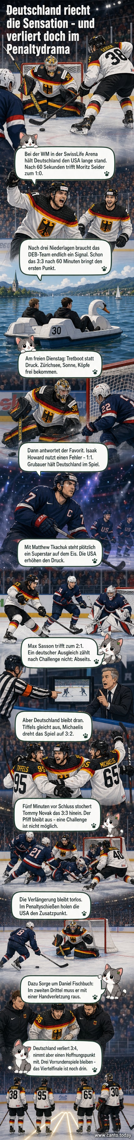 Deutsche Eishockey-Spieler kämpfen gegen die USA in der WM-Partie, Philipp Grubauer im Tor, Fans im Hintergrund jubeln