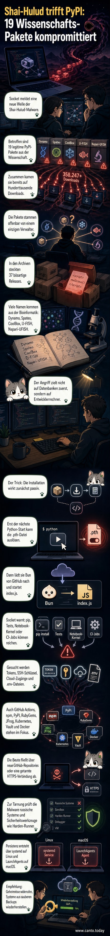 Ein Hacker greift über infizierte Python-Pakete sensible Entwicklerdaten an.