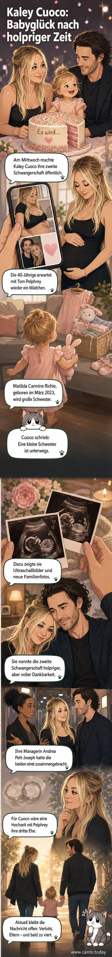 Kaley Cuoco posiert mit ihrem Verlobten Tom Pelphrey und ihrer Tochter vor einer rosa-gefüllten Torte, die die Geschlechtsankündigung eines Mädchens zeigt.