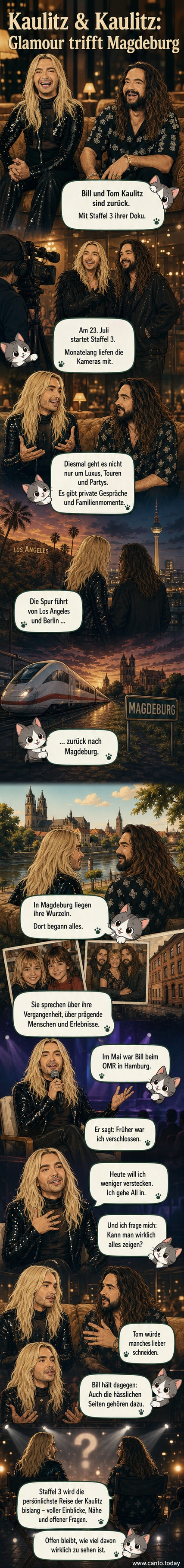 Tom und Bill Kaulitz in einer privaten Momentaufnahme aus ihrer Netflix-Doku, umgeben von emotionalen Szenen und Erinnerungsstücken aus ihrer Kindheit in Magdeburg.