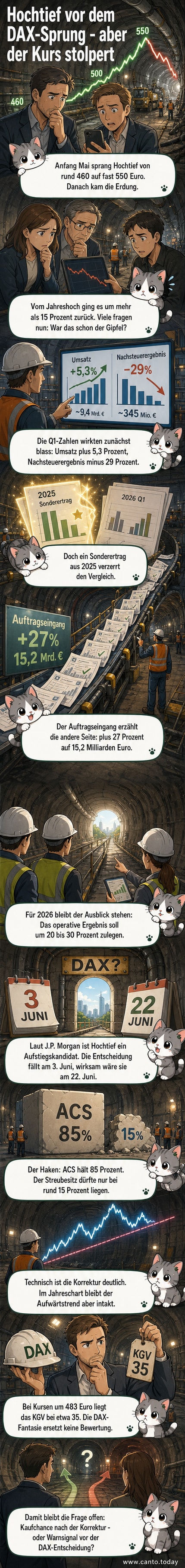 Illustration eines Baukrans vor einem DAX-Börsenmonitor, mit fallenden und steigenden Kurven im Hintergrund.