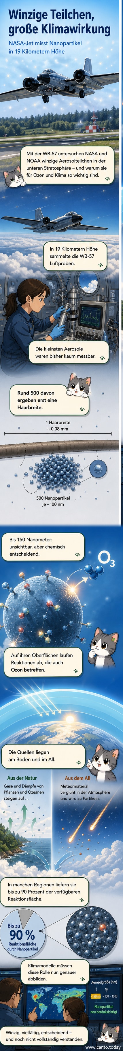 Ein NASA-Höhenflugzeug fliegt über den Wolken und sammelt Daten über unsichtbare Nanopartikel in der Stratosphäre, die eine große Rolle für chemische Reaktionen und das Klima spielen.