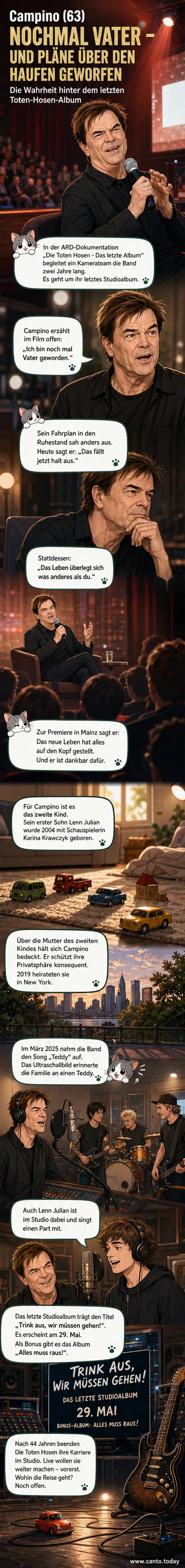 Campino, Frontmann der Toten Hosen, bei der Premiere der Band-Dokumentation, im Hintergrund ein Standbild aus der Doku mit Baby-Enthüllung.