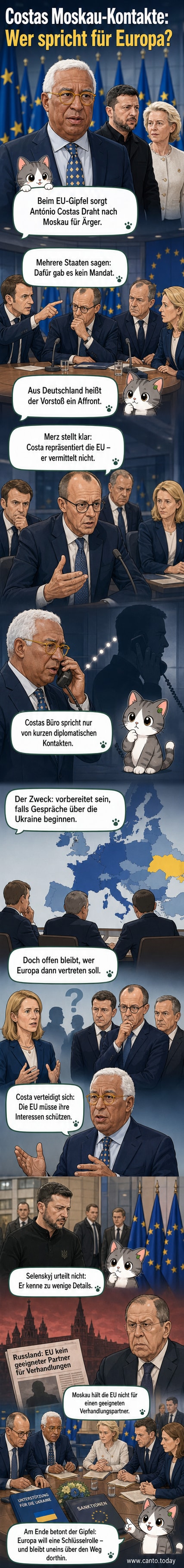 EU-Ratspräsident António Costa spricht während eines Gipfels, im Hintergrund EU-Flaggen, während andere Staatschefs ernst blicken.