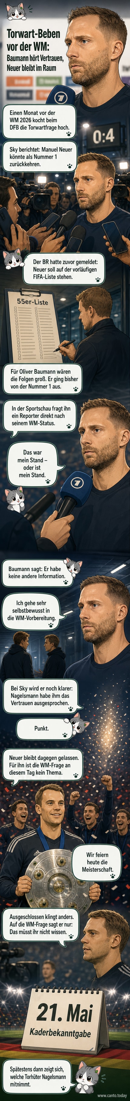 Zwei deutsche Torhüter im Profil: Manuel Neuer im Bayern-Trikot und Oliver Baumann im Hoffenheim-Outfit, im Hintergrund Stadionatmosphäre.