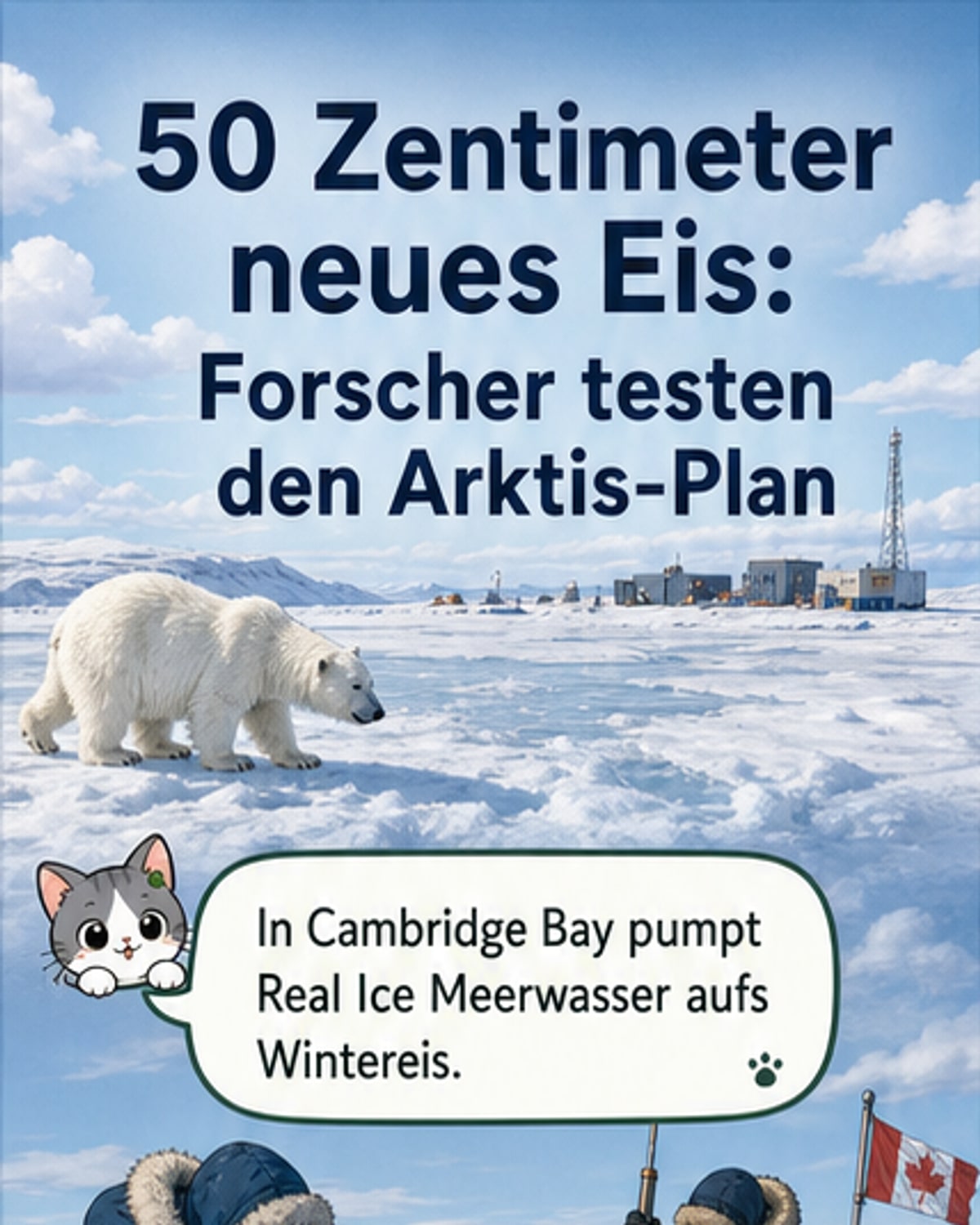 Wissenschaftler in der Arktis bohren Löcher in das Eis und pumpen Wasser an die Oberfläche, wo es zu neuem Eis gefriert.