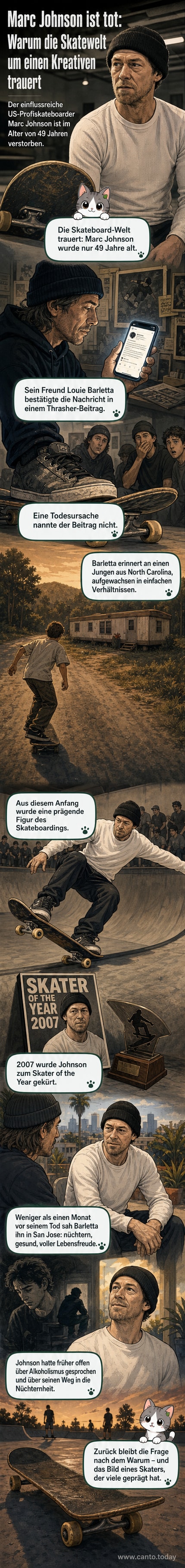 Schwarz-weiß-Foto von Marc Johnson auf einem Skateboard, im Hintergrund eine urbane Szenerie.