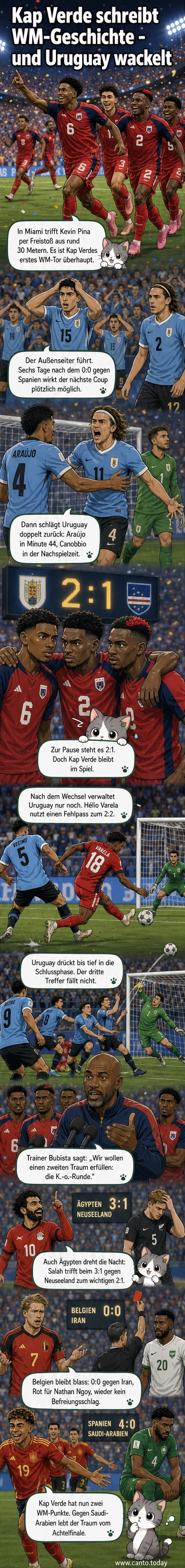 Fußballspieler von Kap Verde feiern das erste Tor ihrer WM-Geschichte – ein historischer Moment für das kleine Inselteam.