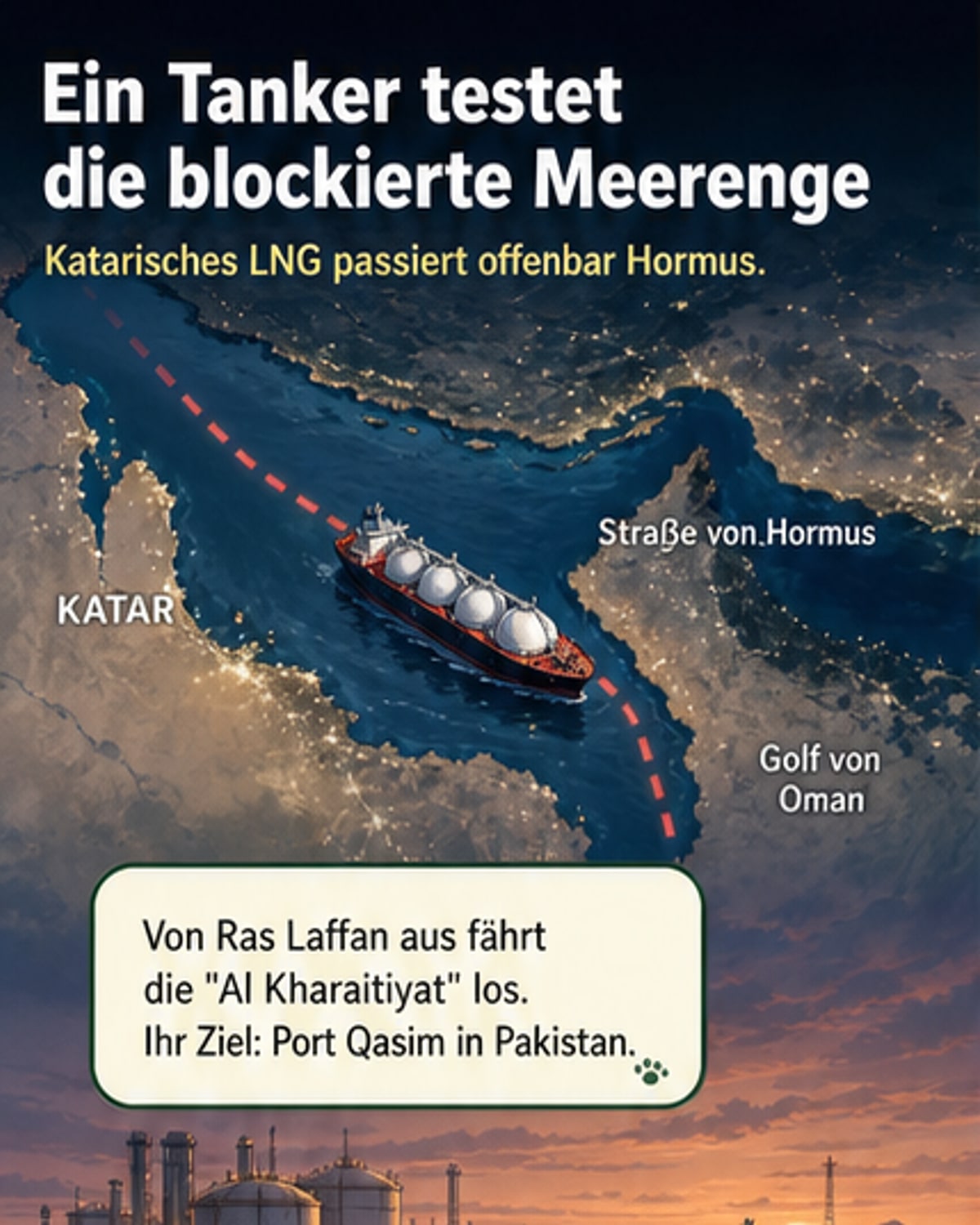 Erstmals seit Kriegsbeginn: Katarischer LNG-Tanker passiert Straße von Hormus