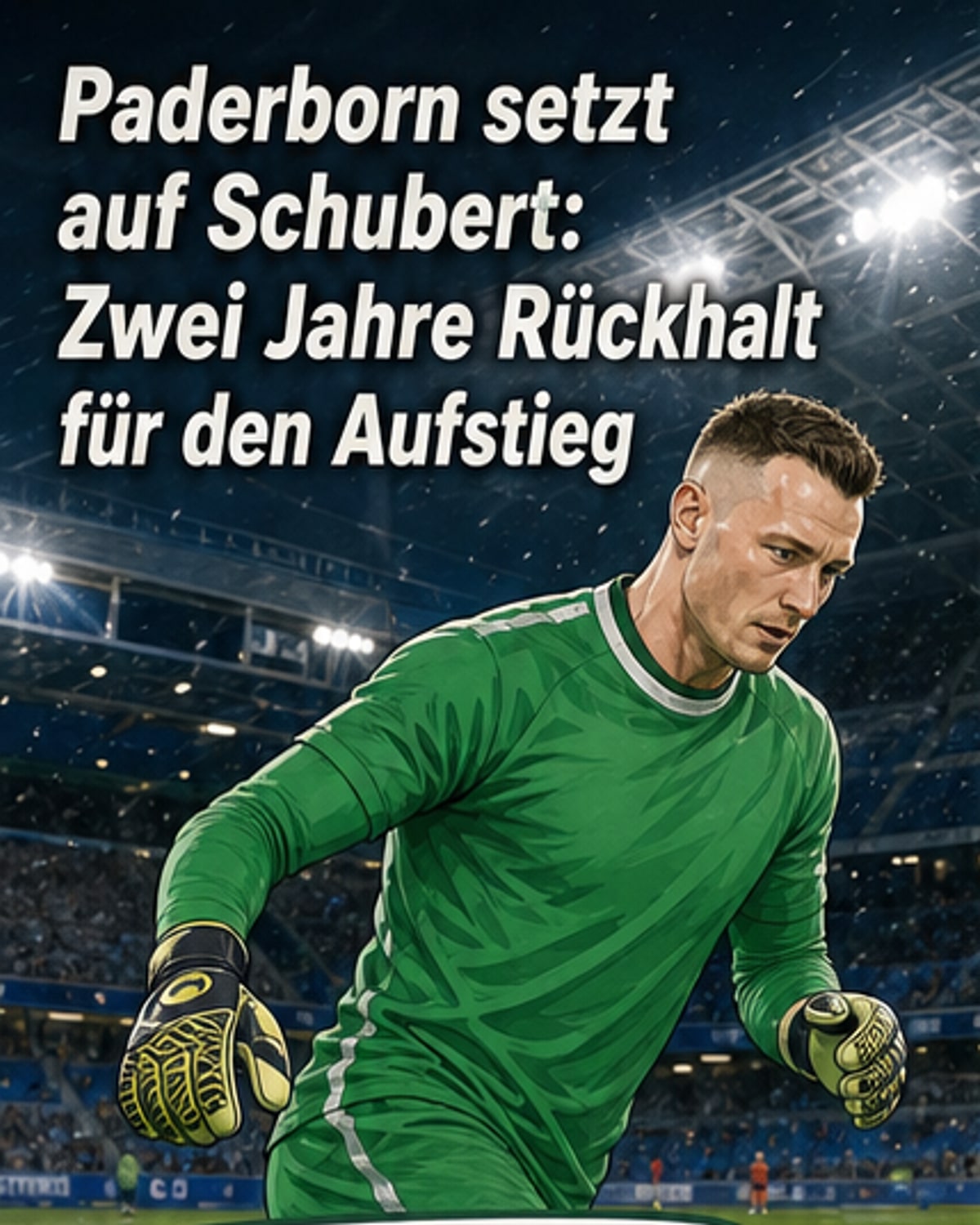 Markus Schubert im SC Paderborn-Trikot, Torwartpose, Jubelstimmung, Hintergrund Stadion