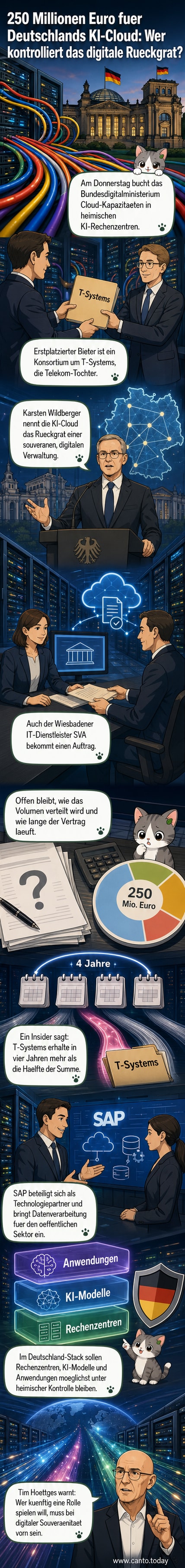 Netzwerkkabel in einem modernen Rechenzentrum; Visualisierung der neuen staatlichen KI-Cloud-Infrastruktur in Deutschland