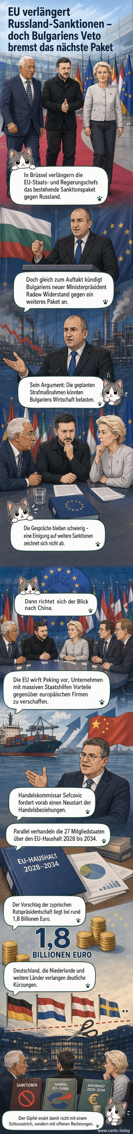 EU-Staats- und Regierungschefs im Gipfeltreffen in Brüssel, darunter Selenskyj, von der Leyen und Costa, während einer Diskussion über Sanktionen gegen Russland.