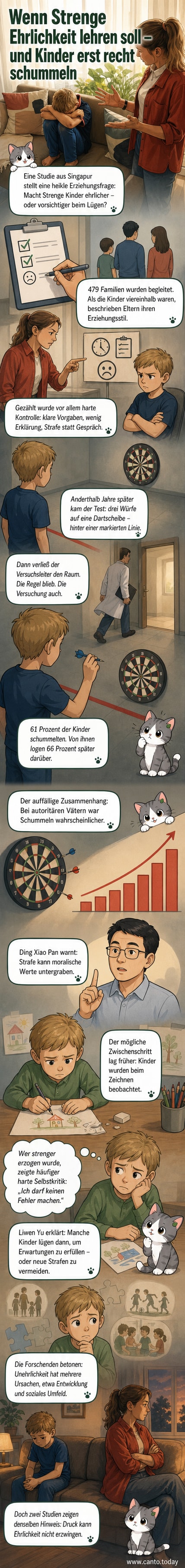 Ein Kind wirft einen Dartpfeil, während es unsicher zur Tür blickt – im Hintergrund steht eine Dartscheibe und eine markierte Linie am Boden.
