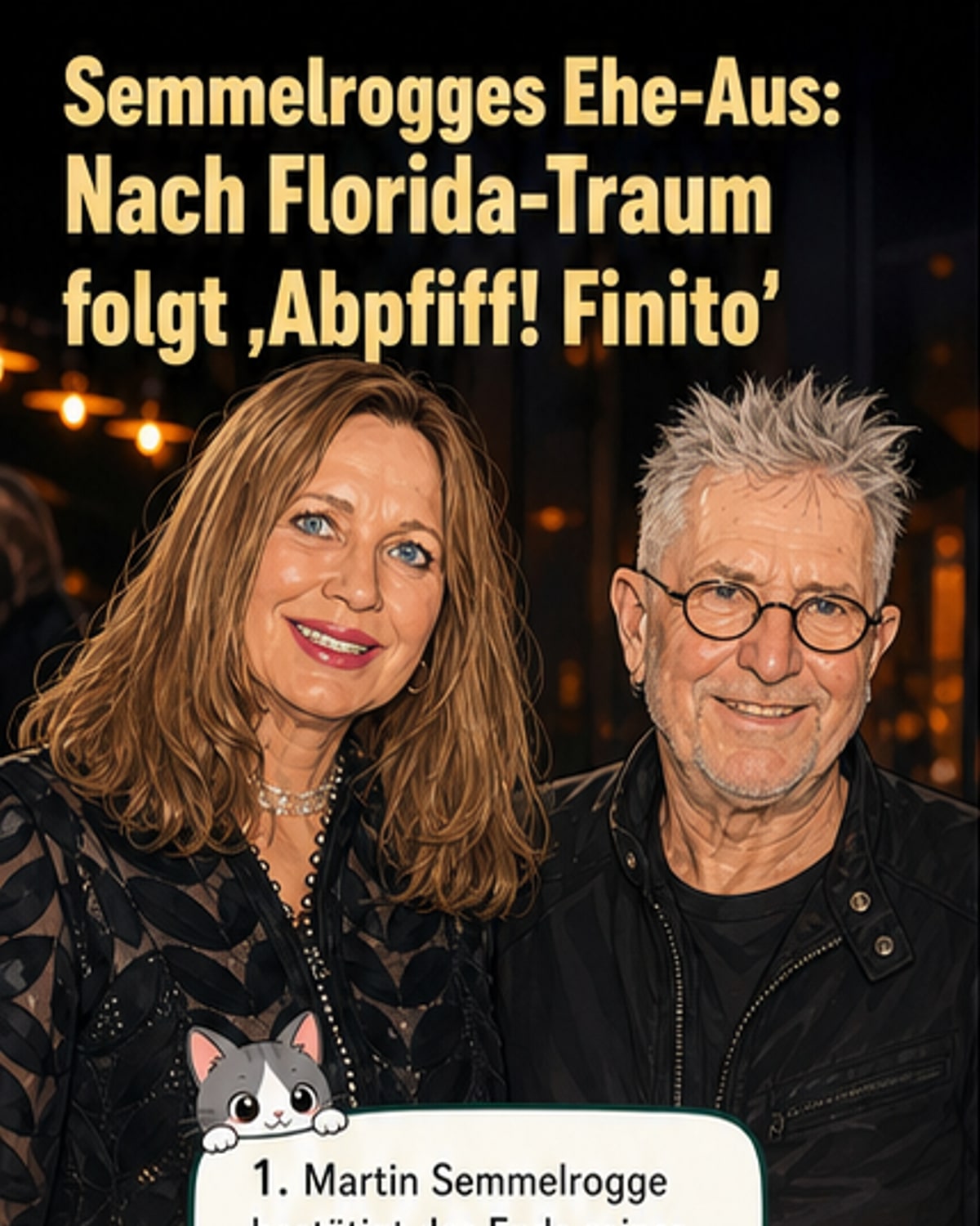 Martin Semmelrogge im Profil, im Hintergrund eine stilisierte Trennungsszene mit getrennten Wegen und einer Hochzeitsreise nach Florida.