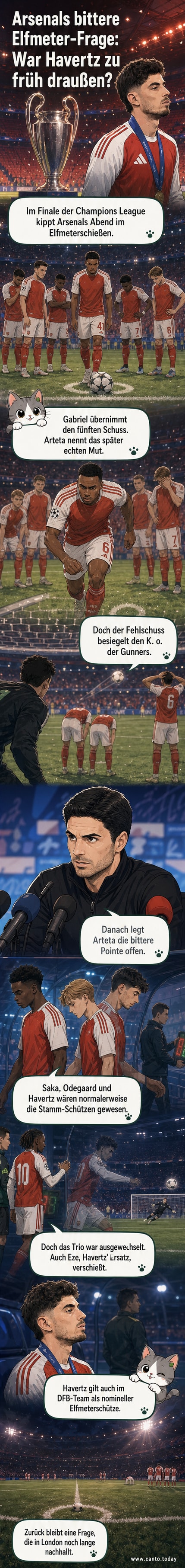 Fußballspieler vor Elfmeter, Trainer Arteta im Hintergrund mit ernstem Blick