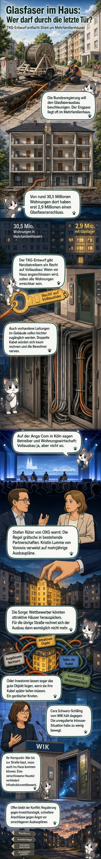 Podiumsdiskussion zur Glasfaserverkabelung in Deutschland, mit Vertretern aus Wirtschaft und Wissenschaft.