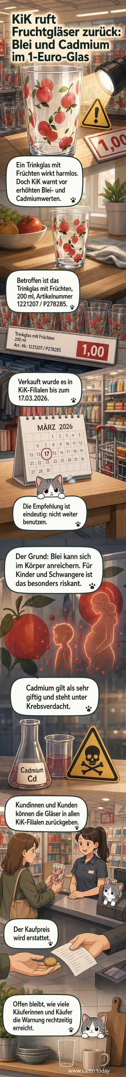 Zwei bunte Trinkgläser mit Früchtemotiv, daneben ein Warnsymbol für giftige Stoffe.