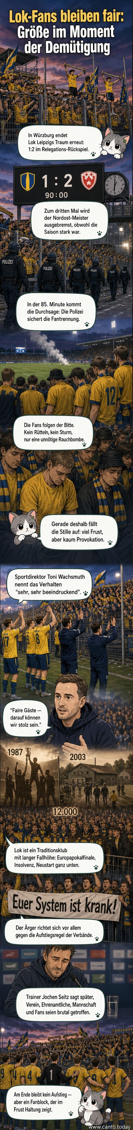 Lok-Leipzig-Fans halten traurige, aber friedliche Stimmung nach Niederlage im Relegationsspiel gegen Würzburg.