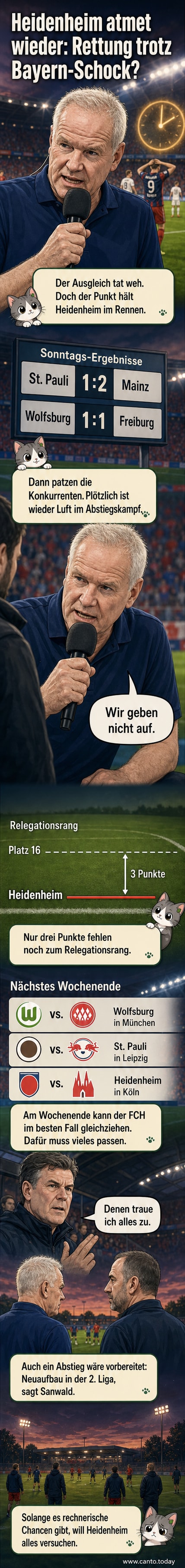 Fußballspieler des 1. FC Heidenheim im Spiel gegen den FC Bayern München, Jubel nach einem Tor, Stadionkulisse