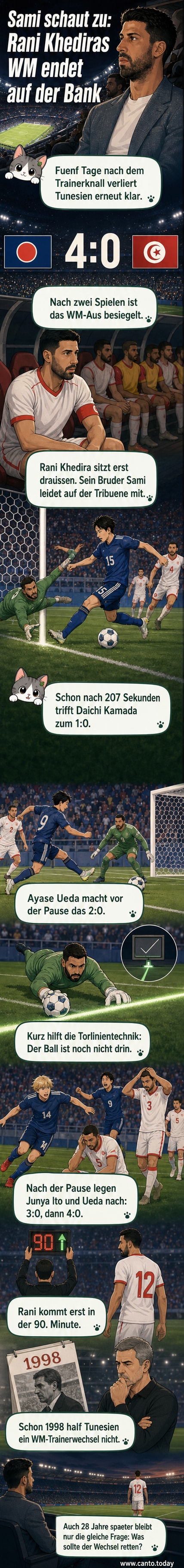 Rani Khedira im Trikot von Tunesien steht vor dem Anpfiff gegen Japan, im Hintergrund Zuschauer und Stadionbanner.