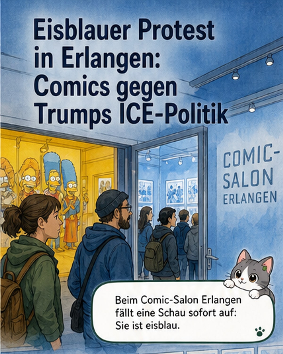 Protest in eisblauem Strich