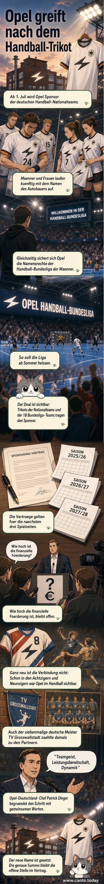 Ein Opel-Handball-Trikot mit großem Blitz-Logo auf der Brust, im Hintergrund ein dynamisches Spiel der deutschen Nationalmannschaft.
