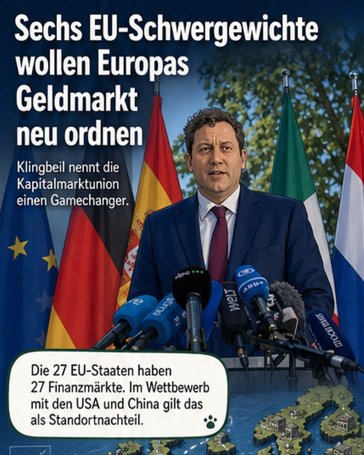 Europas Wirtschaftsmächte wollen gemeinsame Kapitalmärkte