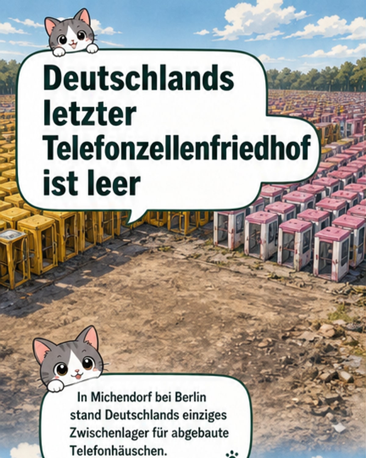 Leerer Hof in Michendorf, wo einst Hunderte ausgemusterte Telefonzellen standen – heute nur noch Beton und Erinnerung.