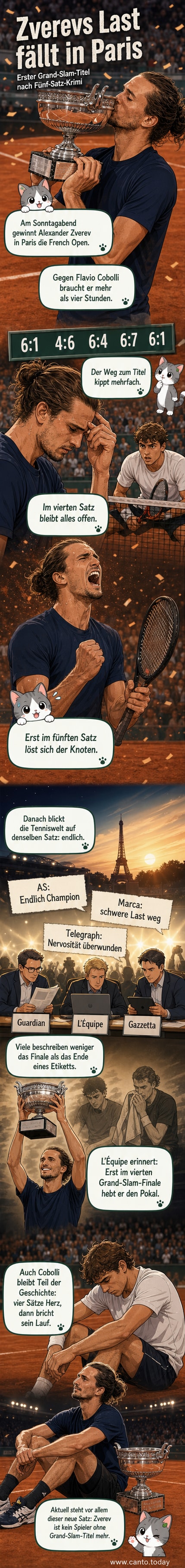Alexander Zverev hebt die Arme zum Sieg, nachdem er das French-Open-Finale gewonnen hat.