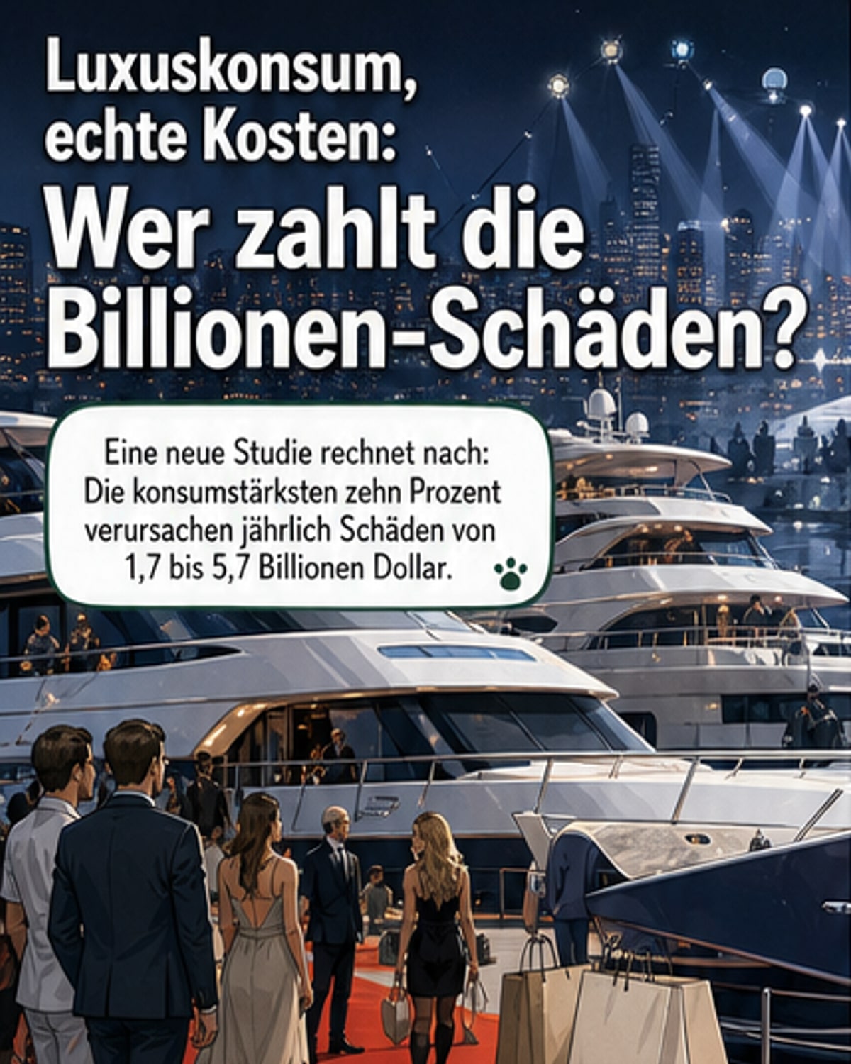 Visualisierung der Umweltschäden durch die reichsten 10 Prozent im Vergleich zu globalen Klimafonds.
