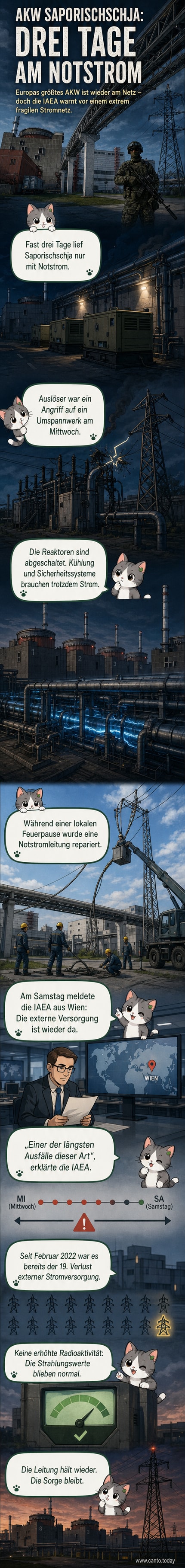 Ein russischer Soldat bewacht das Atomkraftwerk Saporischschja in einem Gebiet unter russischer Kontrolle. Im Hintergrund sind die charakteristischen Kühltürme des Kraftwerks zu sehen.
