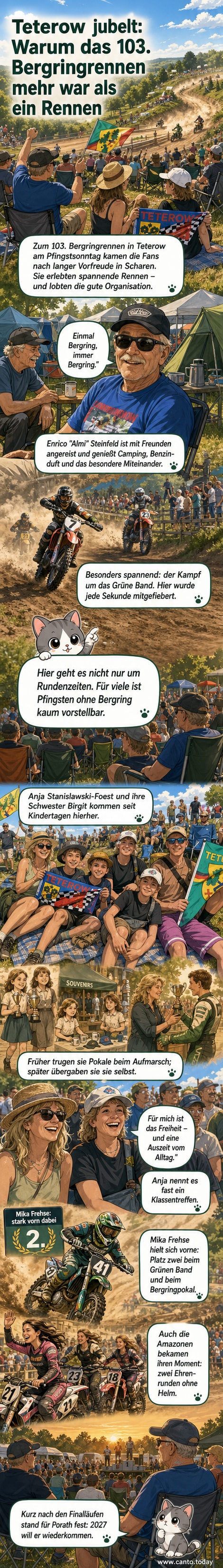Zuschauer und Teilnehmer beim 103. Bergringrennen in Teterow, umgeben von Zelten und Fahrzeugen, feiern gemeinsam die Tradition des Motorsportevents.