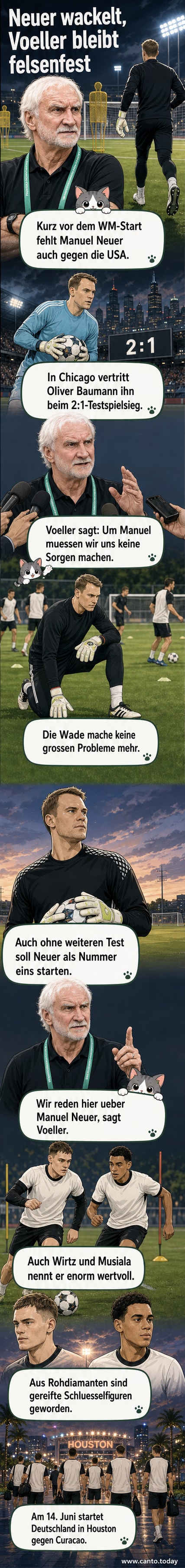 Fußballtorwart Manuel Neuer im DFB-Trikot steht auf dem Rasen, blickt konzentriert nach vorn, im Hintergrund Stadionkulisse.