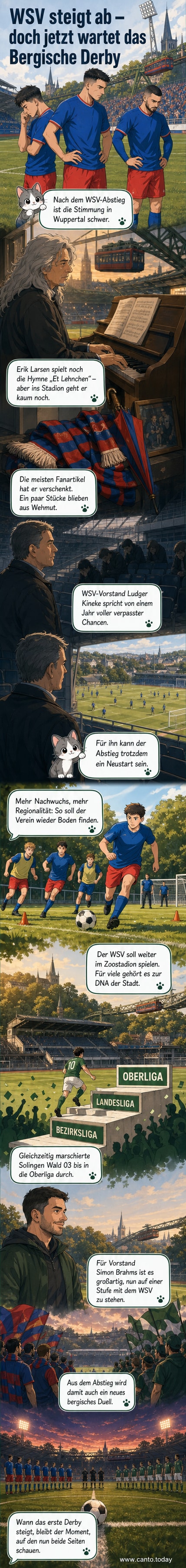 Fußballstadion mit historischer Architektur, Fans in WSV-Farben, Blick auf das Spielfeld im Dämmerlicht.