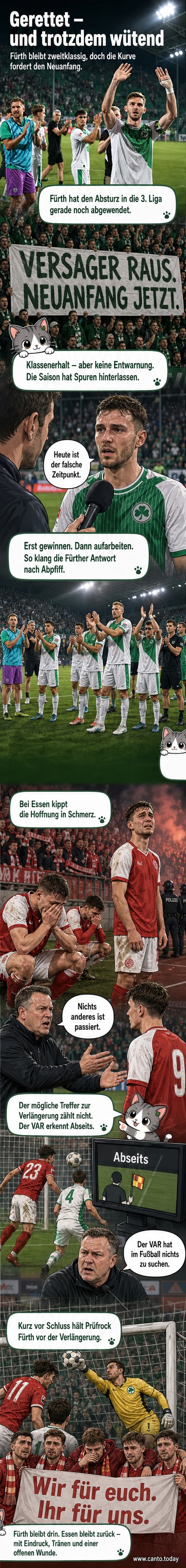 Fußballspiel in Fürth: Spieler verabschieden sich traurig vor ausverkauftem Stadion, Fans halten Plakate mit Forderungen und Solidarität