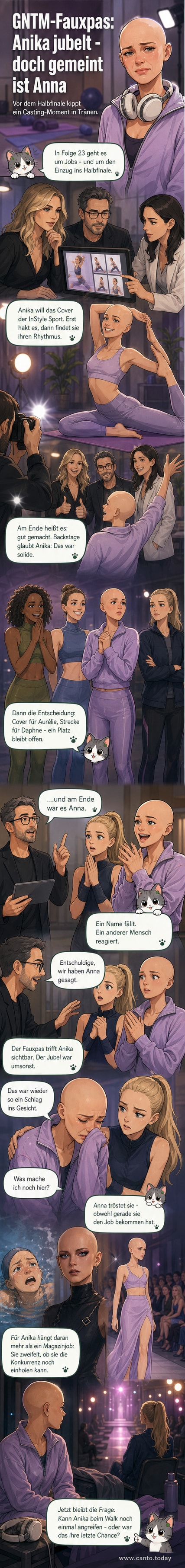 Anika steht sichtlich enttäuscht im Backstage-Bereich, nachdem sie fälschlich als Gewinnerin eines GNTM-Jobs genannt wurde.